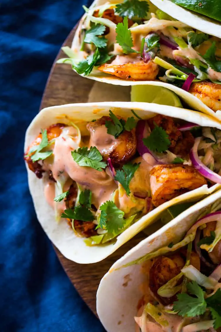 Crispy Shrimp Tacos with Creamy Avocado Slaw