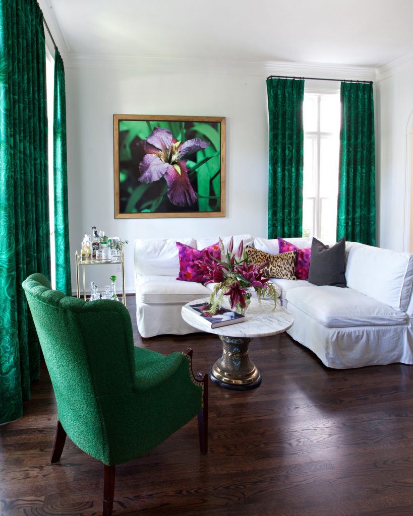 White And Emerald Living Room