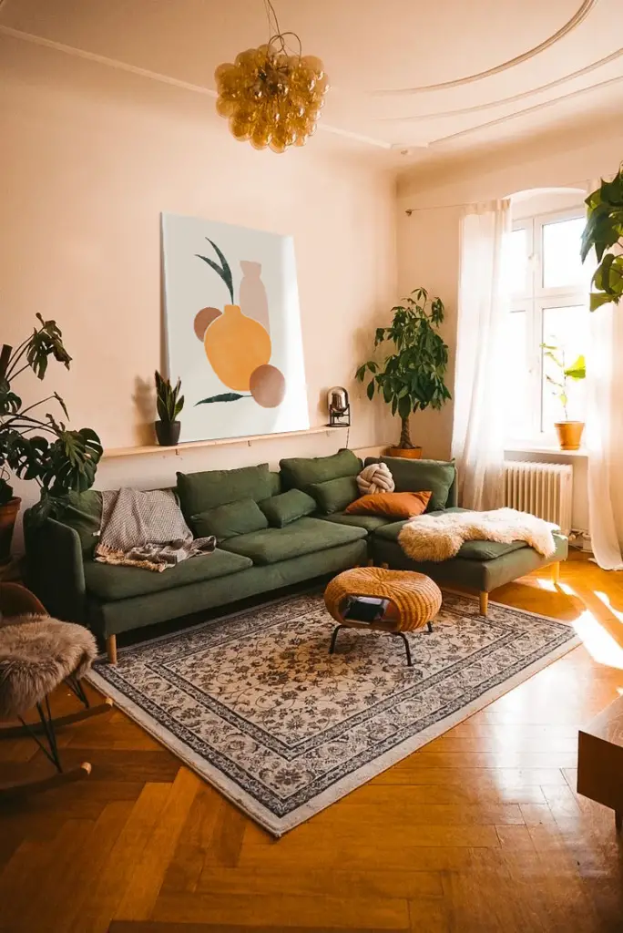 Boho Living Room With Green Touch